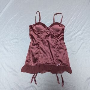 Sexy Little Thing Victoria's Secret Corset Chemise With Garter Clips Dusty Rose